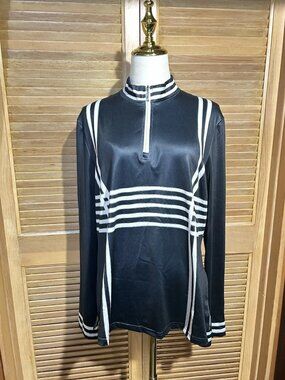 CEGOLFS Women’s Black/White Striped 1/4 Zip Mock Neck Pullover Active XL NWT